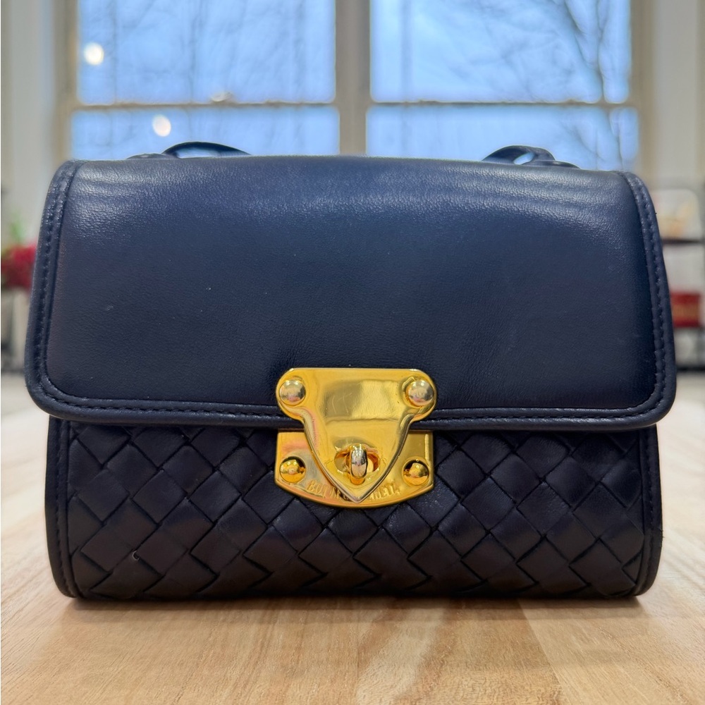 Bottega Veneta Intrecciato Navy Leather Crossbody Bag